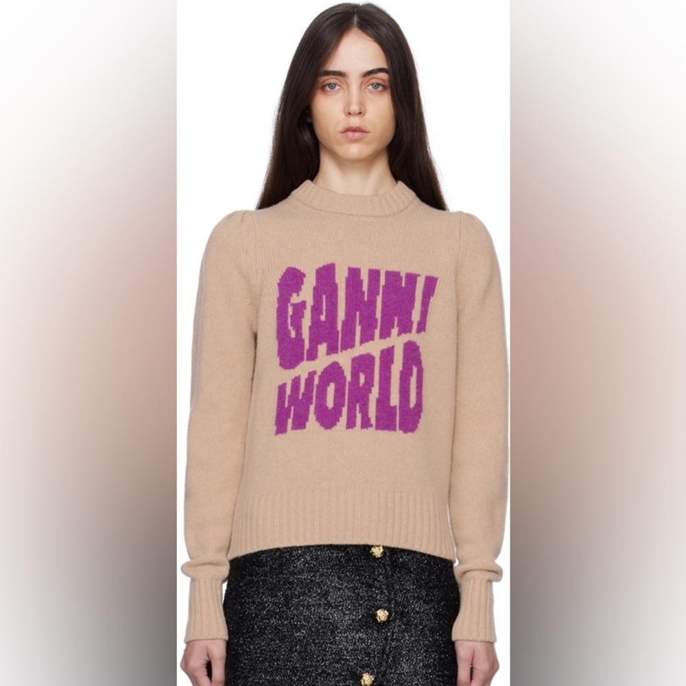 GANNI Brown Intarsia Sweater XS